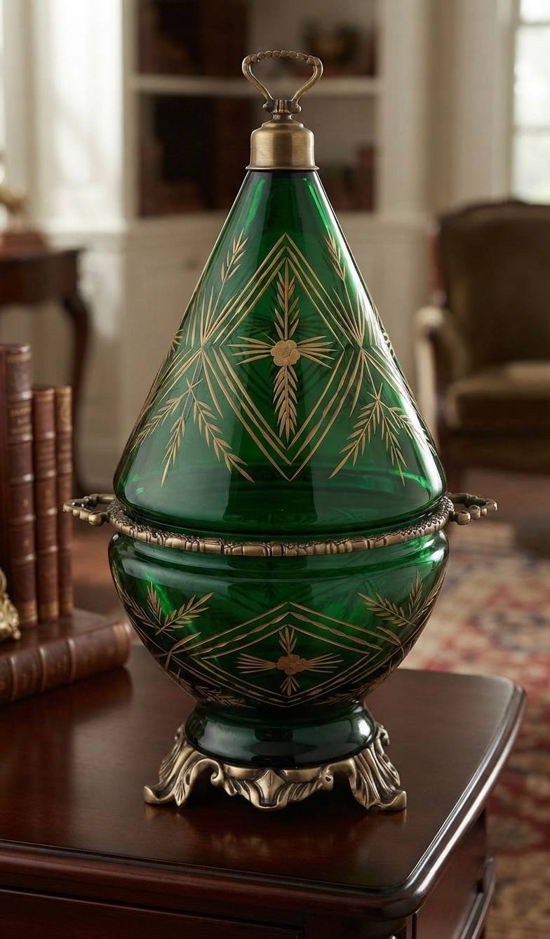 Bonbonnière décorative en verre vert
