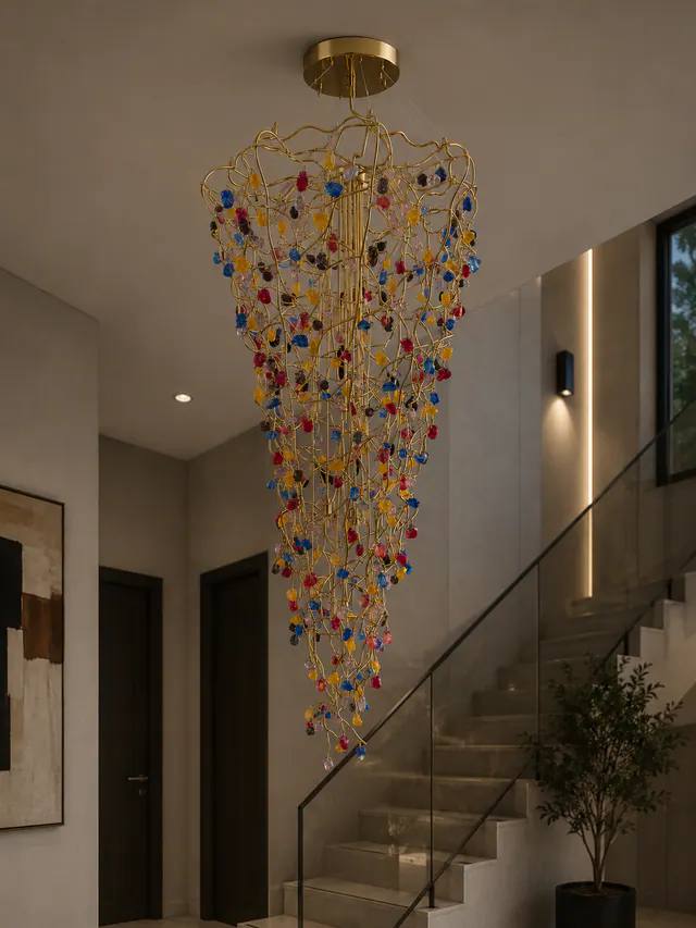 Lustre suspendu artistique à perles multicolores au style contemporain