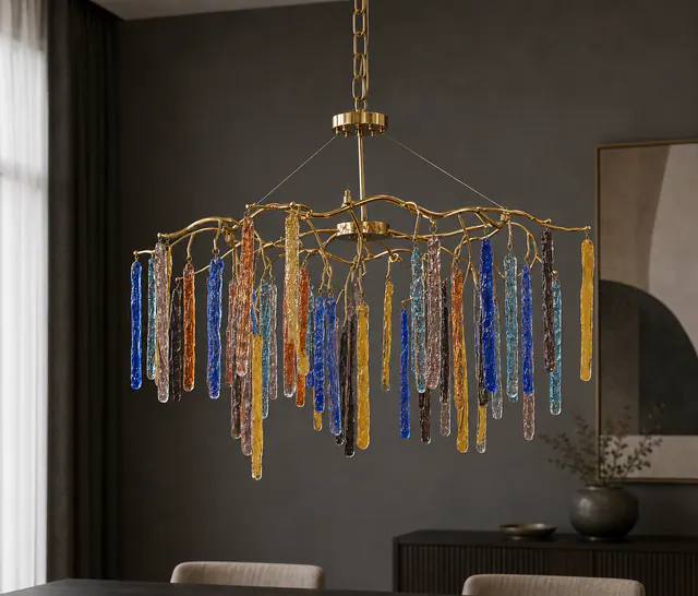 Lustre suspendu artistique à pampilles en verre multicolore